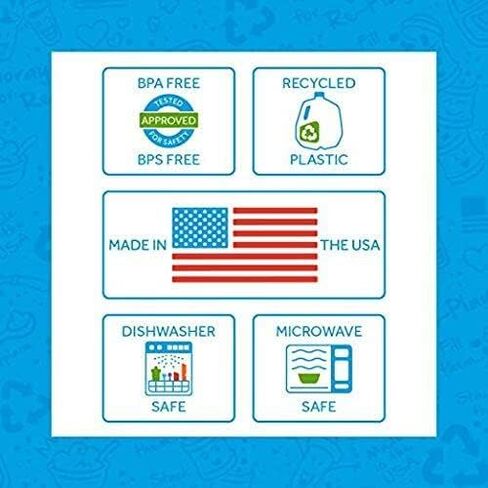 Re-Play Made in USA 22 Oz. Reusable Flat Plates for Baby & Toddler Feeding - Dishwasher and Microwave Safe Durable Flat Plates, Set of 6, 7.37" x 7.37" x 1.25", Crayon Box in Kuwait