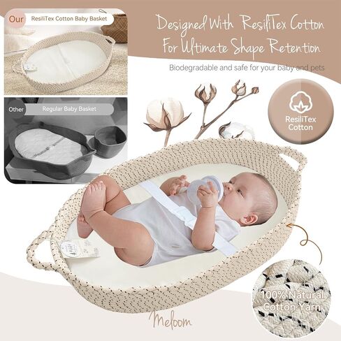 meloom Baby Changing Basket with Pads and Safety Belt- 100% Cotton Boho Baby Moses Basket Changing Table and Thick Pad with Waterproof Mattress Cover, Nursery Decor in Pink Color with Storage Bag in Saudi Arabia