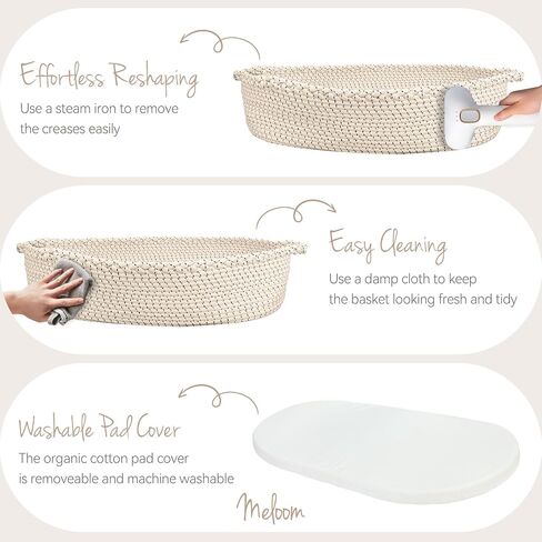 meloom Baby Changing Basket with Pads and Safety Belt- 100% Cotton Boho Baby Moses Basket Changing Table and Thick Pad with Waterproof Mattress Cover, Nursery Decor in Pink Color with Storage Bag in Saudi Arabia