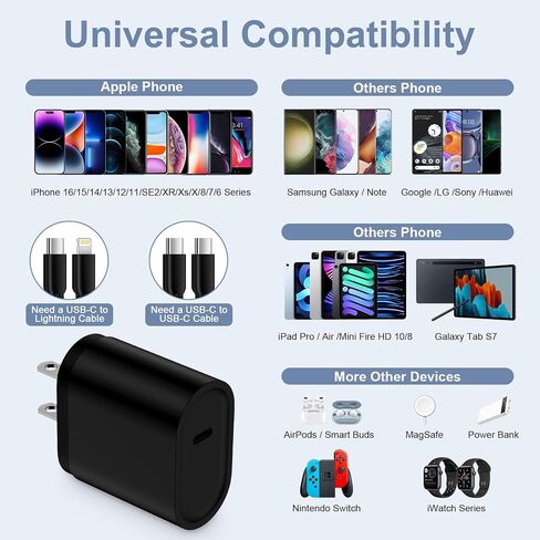 20W Fast Charging Block for iPhone 16/16 Plus/16 Pro/16 Pro Max/15/14, Type C Samsung Power Adapter Wall Plug USB-C Brick for Galaxy S24 Ultra S23 FE S22 S21 FE A06 A15 A35 A14 A54 A13/Z Flip Fold 6 5 in Kuwait