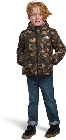 سترة بغطاء للرأس بسحاب كامل من THE NORTH FACE قابلة للعكس (للأطفال الصغار)، نسيج بني مموه، طباعة صغيرة، 4T للأطفال الصغار in Kuwait
