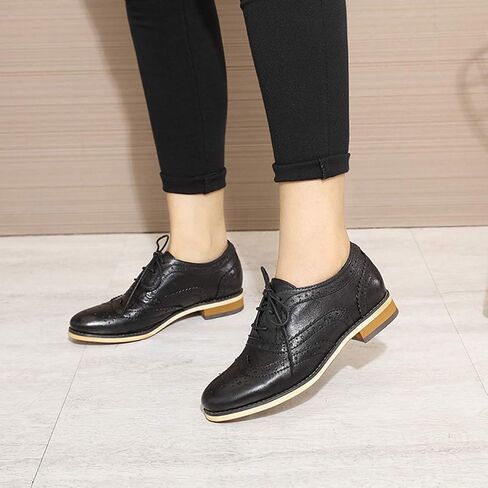 حذاء Mona Flying للسيدات مصنوع يدويًا ومريح من نوع Wingtip Oxfords Brogue للسيدات بأربطة من الجلد in Saudi Arabia