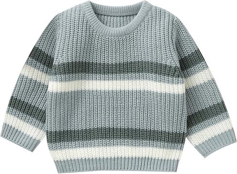 Toddler Baby Boy Girl Sweater Long Sleeve Crewneck Color Block Chunky Knit Shirt Infant Cute Fall Winter Warm Top in Kuwait
