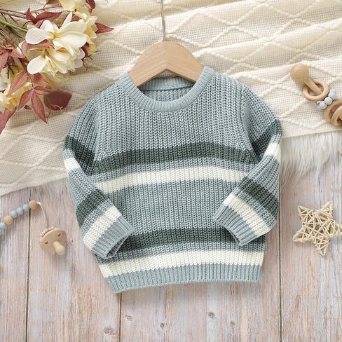 Toddler Baby Boy Girl Sweater Long Sleeve Crewneck Color Block Chunky Knit Shirt Infant Cute Fall Winter Warm Top in Kuwait