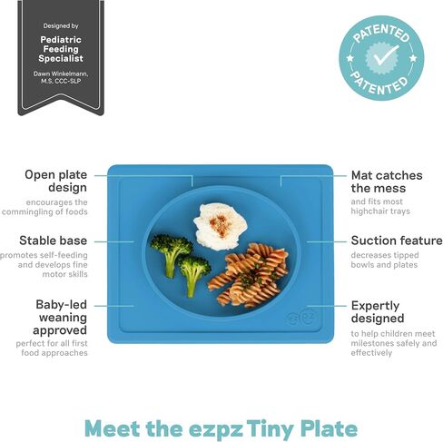 ezpz Tiny Bowl (Pewter) - Silicone Suction Placemat + Bowl for Infants - 6 months+ - Baby Led Weaning Supplies - Fits All Highchair Trays in Kuwait