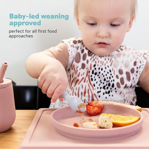 ezpz Tiny Bowl (Pewter) - Silicone Suction Placemat + Bowl for Infants - 6 months+ - Baby Led Weaning Supplies - Fits All Highchair Trays in Kuwait