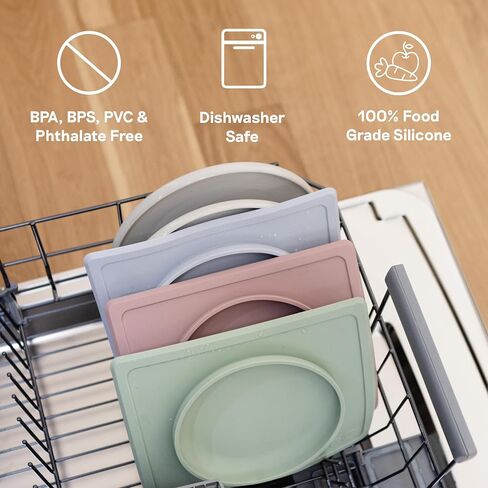 ezpz Tiny Bowl (Pewter) - Silicone Suction Placemat + Bowl for Infants - 6 months+ - Baby Led Weaning Supplies - Fits All Highchair Trays in Kuwait