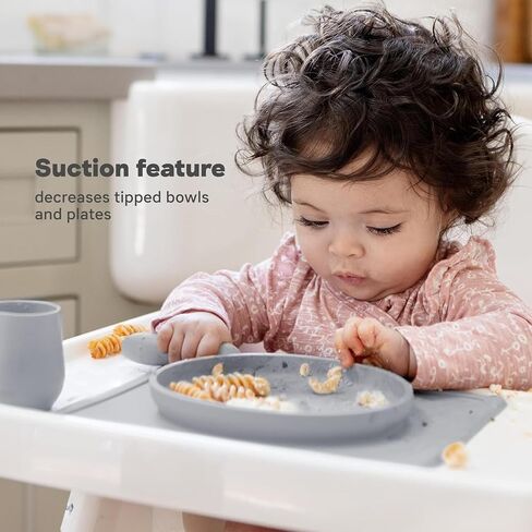 ezpz Tiny Bowl (Pewter) - Silicone Suction Placemat + Bowl for Infants - 6 months+ - Baby Led Weaning Supplies - Fits All Highchair Trays in Kuwait