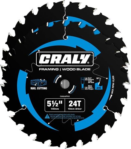 CRALY 5-3/8 Inch 24&36T Wood Framing/Finish & 50T Aluminum Cutting Circular Saw Blade, 20mm Arbor, Carbide Tipped, Thin Kerf, Black Ice™ Coating, for Wood, Aluminum, Plastic, 3-Pack(C054243650-3D) in Kuwait