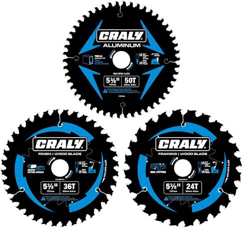 CRALY 5-3/8 Inch 24&36T Wood Framing/Finish & 50T Aluminum Cutting Circular Saw Blade, 20mm Arbor, Carbide Tipped, Thin Kerf, Black Ice™ Coating, for Wood, Aluminum, Plastic, 3-Pack(C054243650-3D) in Kuwait