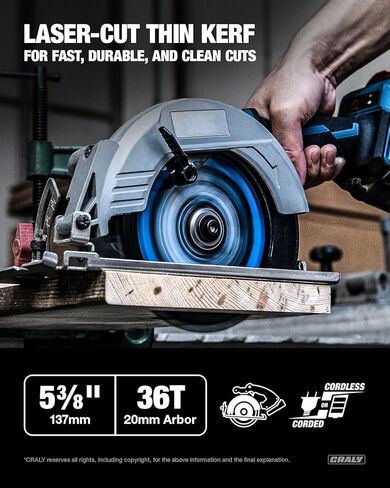 CRALY 5-3/8 Inch 24&36T Wood Framing/Finish & 50T Aluminum Cutting Circular Saw Blade, 20mm Arbor, Carbide Tipped, Thin Kerf, Black Ice™ Coating, for Wood, Aluminum, Plastic, 3-Pack(C054243650-3D) in Kuwait