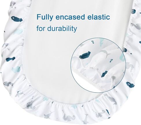 Bassinet Fitted Sheets 4 Pack 35" x 20", Aqua Dinosaurs & White Ocean | Compatible with AMKE 3 in 1 Baby Bassinet, Ezebaby, Bellababy and GoFirst Bedside Sleeper, Ultra Soft and Skin-Friendly in Saudi Arabia