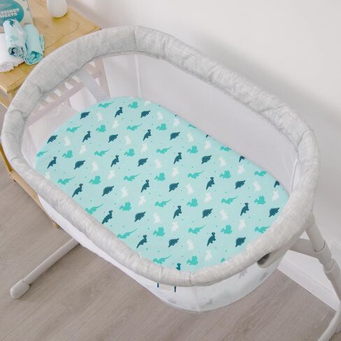 Bassinet Fitted Sheets 4 Pack 35" x 20", Aqua Dinosaurs & White Ocean | Compatible with AMKE 3 in 1 Baby Bassinet, Ezebaby, Bellababy and GoFirst Bedside Sleeper, Ultra Soft and Skin-Friendly in Saudi Arabia