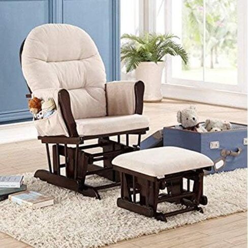 Naomi Home Brisbane Glider Rocking Chair, Ottoman, Espresso Cream High Back | Smooth Gliding Motion, Ergonomic High-Back Support, Padded Armrests And Matching Ottoman With Solid Wood Frame. in Saudi Arabia