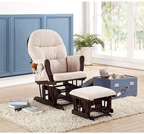Naomi Home Brisbane Glider Rocking Chair, Ottoman, Espresso Cream High Back | Smooth Gliding Motion, Ergonomic High-Back Support, Padded Armrests And Matching Ottoman With Solid Wood Frame. in Saudi Arabia