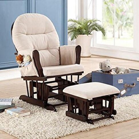 Naomi Home Brisbane Glider Rocking Chair, Ottoman, Espresso Cream High Back | Smooth Gliding Motion, Ergonomic High-Back Support, Padded Armrests And Matching Ottoman With Solid Wood Frame. in Saudi Arabia