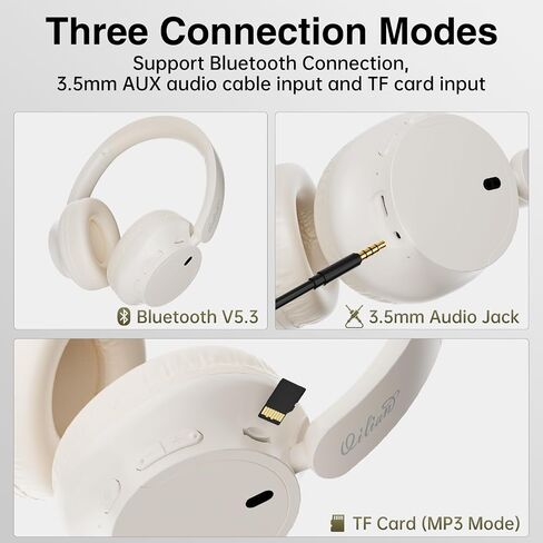 Ulian Bluetooth 5.3 Wireless Headphone, HiFi Stereo Headset with Built-in Microphone and TF Card Slot, 50H Playtime, Lightweight Comfort and Noise Cancelling in Saudi Arabia