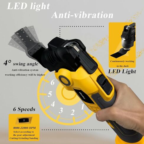 Oscillating Multi-Tool for De-walt 20V Max Battery Quick Blade Change Anti-vibration Cordless Oscillating Tool Kit with Blades,6-Speed,LED Light,4° Oscillation Angle Multitool(Battery Not Included) in Saudi Arabia