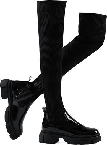 حذاء من Shoe'N Tale ذو جورب عالي منسوج بمقدمة مستديرة وكعب متوسط ​​مكتنز يمتد فوق الركبة للنساء in Saudi Arabia