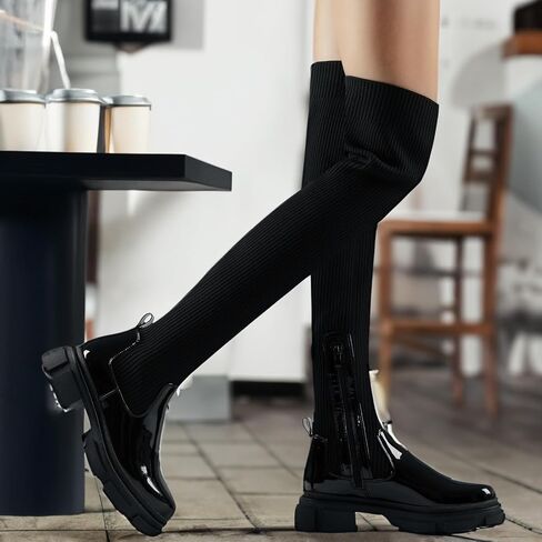 حذاء من Shoe'N Tale ذو جورب عالي منسوج بمقدمة مستديرة وكعب متوسط ​​مكتنز يمتد فوق الركبة للنساء in Saudi Arabia