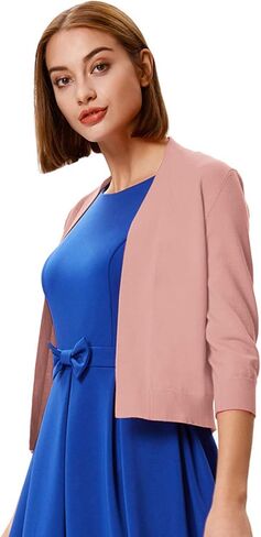 GRACE KARIN Women's 3/4 Sleeve Cardigan Knit Sweaters Cropped Open Front Shrug Bolero… in Saudi Arabia