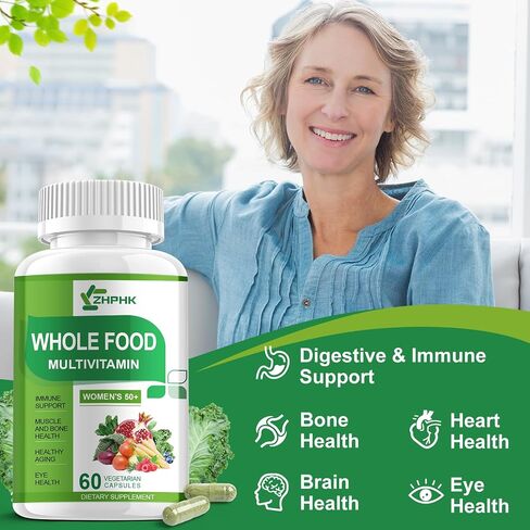 Whole Food Multivitamin Organic Foods Based Superfoods Supplement for Men's 50+, One Daily Multivitamin for Brain, Heart and Eye Health, Improve Digestion & Prostate Health, 120 Capsules in Saudi Arabia