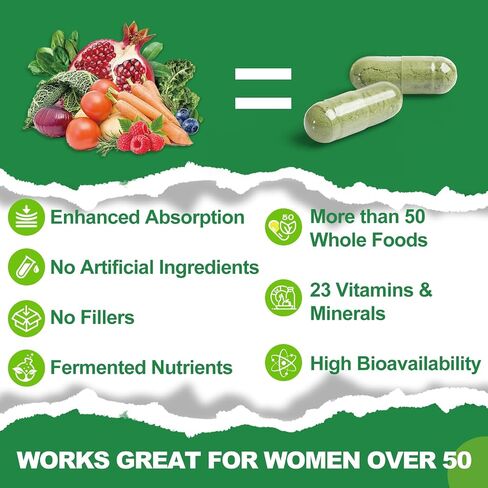 Whole Food Multivitamin Organic Foods Based Superfoods Supplement for Men's 50+, One Daily Multivitamin for Brain, Heart and Eye Health, Improve Digestion & Prostate Health, 120 Capsules in Saudi Arabia