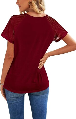 WEESO Casual T Shirts for Women V Neck Mesh Short Sleeve Summer Tops Loose Fit Dressy in Saudi Arabia