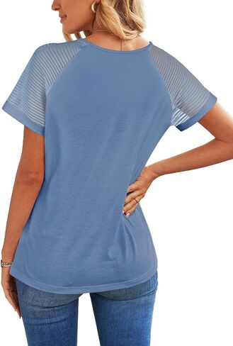 WEESO Casual T Shirts for Women V Neck Mesh Short Sleeve Summer Tops Loose Fit Dressy in Saudi Arabia