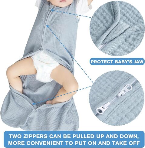 BSTOPPT 3 Pack Baby Sleep Sack 12-18 Months 100% Rayon Cotton Baby Sleeping Bag 2-Way Zipper Toddler Wearable Blankets,Comfy Stretchy Thin Sleep Sacks.TOG 0.3 (Large) in Saudi Arabia