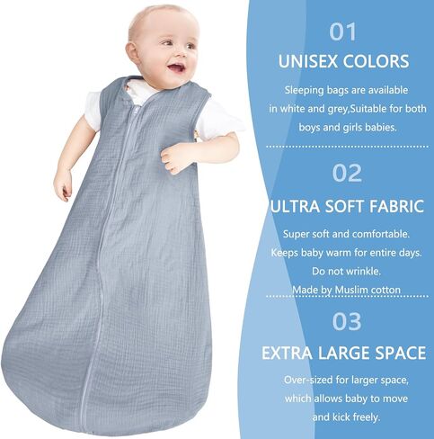 BSTOPPT 3 Pack Baby Sleep Sack 12-18 Months 100% Rayon Cotton Baby Sleeping Bag 2-Way Zipper Toddler Wearable Blankets,Comfy Stretchy Thin Sleep Sacks.TOG 0.3 (Large) in Saudi Arabia