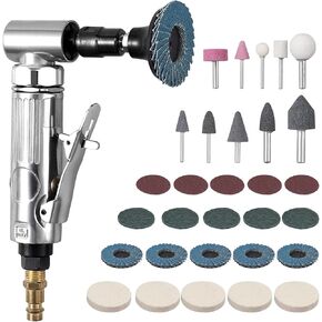EYPINS Compressed Air Angle Die Grinder 1/4" 90 Degree Mini Sander Grinder Polisher Tool Set with Grinding Stones and Sanding Discs for Contour Grinding, Polishing, Milling