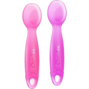 ChooMee Silicone Baby Spoons | 4 Months +, First Stage Baby Led Weaning and Self Feeding | Soft Spoon with Firm Handle | Designed in USA, BPA Free, Premium grade Platinum Silicone | 2 CT