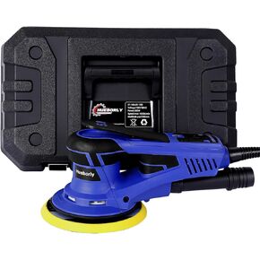 Electric Random Orbital Sander 350W Brushless Motor 3/16 in Orbit, 110V 6-Inch 10000 RPM Variable Speed Tool for Metal Fabrication, Woodworking Walls and Car Polishing with Plastic Case Blue