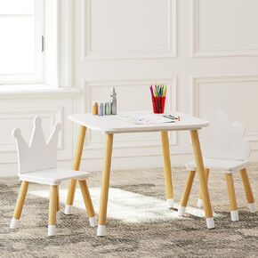 UTEX Kids Wood Table and Chair Set, Kids Play Table with 2 Chairs,3 Pieces Kids Round Table for Toddlers, Girls, Boys,White