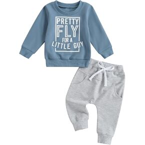 Toddler Boy Clothes Pretty Fly for A Little Guy Outfit Long Sleeve Sweatshirt Top Jogger Pants Cute 2Pcs Set 0-3T