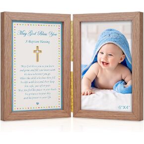 Baby Baptism Picture Frame - Baptism Photo Frame for Boys,Christening Keepsake Photo Frame,Baby Baptism Gifts with Warm and Caring Blessing of Words"May God Bless You "