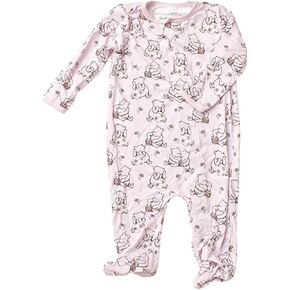 Sugar Lily's Classic Pooh Baby Footed Romper, Bamboo Viscose, Soccer Ball Motifs, Magnetic Closures,