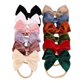 Pack of 12 Velvet Bow Headband for Newborn Baby Toddler Girl Soft Nylon Hairbands Velvet Hair Bows Elastic Hair Bands (Fable Bow 3 inch 12 pcs)