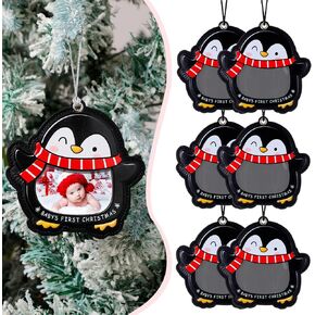 Gerrii 6 Pcs Baby's First Christmas Photo Ornament 2024 My Very First Christmas Photo Penguin Frame Xmas Baby's 1st Keepsake Picture for Newborn Baby Christmas Tree Decor