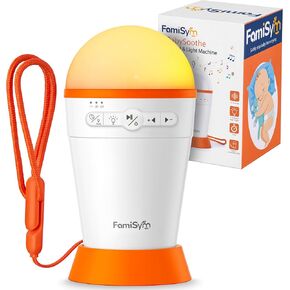 FamiSym Portable Sound Machine for Baby Kids with Night Light - Recharge Battery, 13 Soothing Sounds, Shushing Baby White Noise Machine for Sleeping, Baby Sleep Soother Registry Gift, Baby Shower