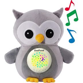 Baby Soother White Noise Machine, Shush, Crib Toy with Music and Lights, Star Projector, Infant Sleep Aid, Owl Sound Machine (Grey)
