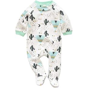 JunNeng Newborn Baby Cotton Footies Romper Pajamas Infant Long Sleeve Cartoon Cactus Printed Sleeper One Piece