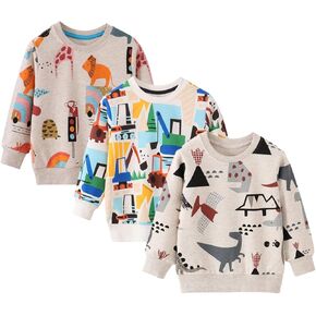 BeiVSlley Toddler Boys 3 Pack Cotton Pullover Crewneck Sweatshirt Long Sleeve Cartoon Shirt Sweaters Tops