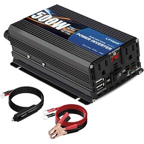 LVYUAN 500 واط محول طاقة موجة جيبية نقية 12 فولت إلى 110 فولت/120 فولت تيار مستمر إلى محول تيار متردد مع مقابس مزدوجة، منافذ USB مزدوجة، شاشة LED للمنزل في الهواء الطلق محول طاقة السيارة RV in Kuwait