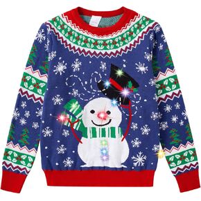 Ahegao Kids Ugly Christmas Sweater Xman Graphic Sweatshirts LED Light Up Knitted Pullover for 7-14Y