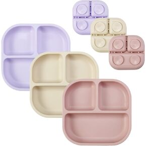 أطباق شفط من السيليكون من باندا إير للأطفال الصغار، 3 عبوات من أطباق طعام الأطفال مقسمة in Kuwait
