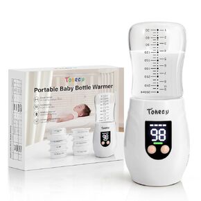 Portable Bottle Warmer for Travel, Baby Bottle Warmer for Breastmilk On The Go with Glass Bottle, 8 Adapters, Double Leak-Proof, Fast Heating, Multi-Level Temperature Control, Automatic Warm-Keeping