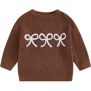 Karwuiio Toddler Baby Girl Sweater Cute Bow Chunky Sweater Knitted Pullover Sweatshirt Fall Winter Clothes