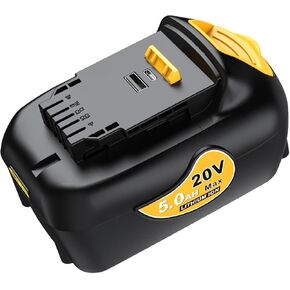Genuine Capacity 2 Pack 5Ah 20V Max Battery Replacement for Dewalt 20V Battery with USB and USB-C Charging Port, True Capacity Lithium ion Battery Compatible with All 20V Dewalt Cordless Tools